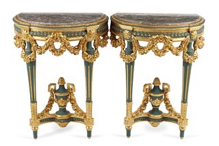 A pair of French Louis XV-style demi lunes