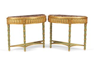A pair of Italian Neoclassical-style console tables
