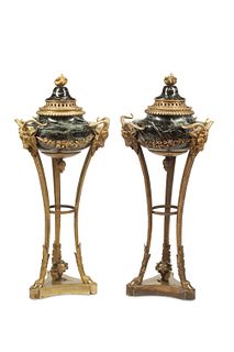 A pair of French marble cassolettes