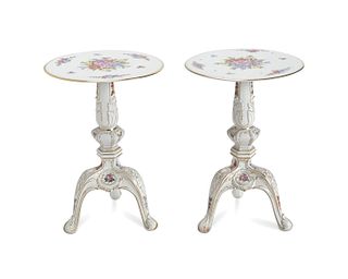 A pair of Sevres-style porcelain tripod tables