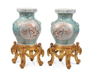 A pair of Chinese cloisonne porcelain vases