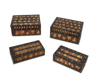 Four Sinhalese porcupine quill and ebony boxes
