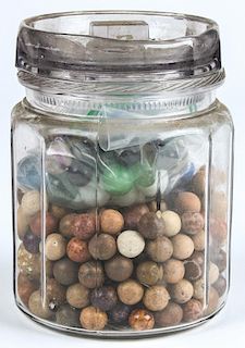 Glass Humidor of Antique Clay and Glass Marbles