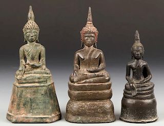 3 Antique Bronze Laos Buddha Statues, 18th/19th C