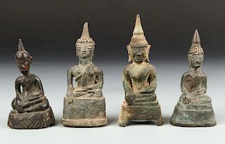 Four Antique Laos Village Buddhas, 18th/19th century