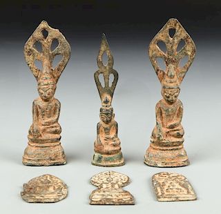 Six 19th C. Burmese Bronze Buddhas and Amulets