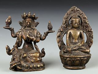 1 Nepalese Buddha & 1 Nepalese Hindu Statue, 19th C