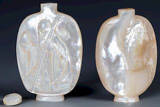 2 Chinese Nacre or Mother of Pearl Snuff Bottles