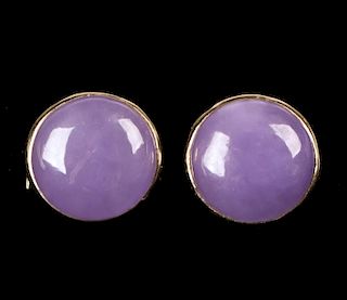 Pair of Gold and Lavender Gem Earrings Marked 14k