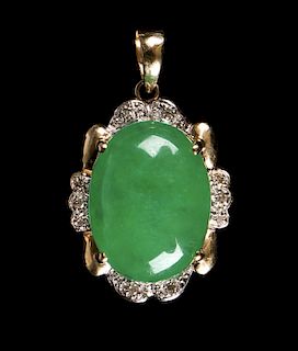 Gold Pendant with Jade or Hardstone
