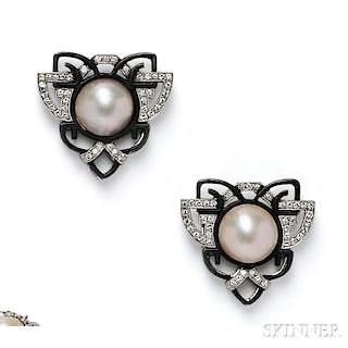 Pair of Mabe Pearl and Diamond Dress Clips, Marsh's