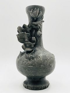 Art Nouveau Spelter Vase made in France, Signed
