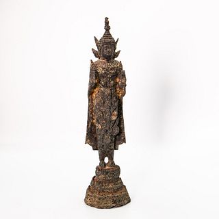 A Gilt Bronze Stand Buddha  | พระพุทธรูปสัมฤทธิ์กะไหล่ทองปางห้ามสมุทร