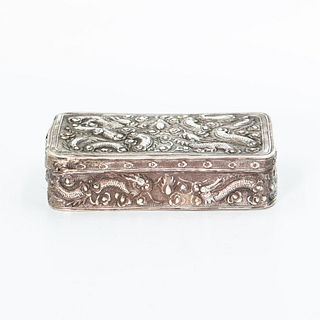 A Carved And Repousse' Silver Rectangular Covered Box | กล่องเงินสลักดุนรูปมังกร