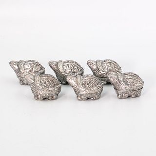 Six Carved And Repousse' Silver Rectangular Covered Boxes | ตลับรูปเต่า