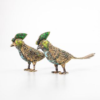 A Carved And Repousse' Silver Enameled Phoenix  | นกฟีนิกซ์เงินกะหลั่ยทอง 1 คู่