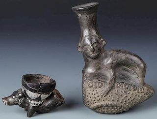 2 Pre Columbian Zoomorphic Blackware Vessels