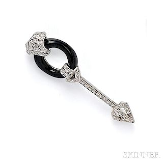 18kt White Gold, Onyx, and Diamond Brooch