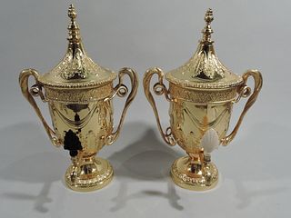 Traditional Tea Urns Pair Neoclassical Classical Gilt Sterling Silver
