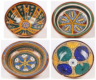 Four Antique Moroccan Polychrome Bowls