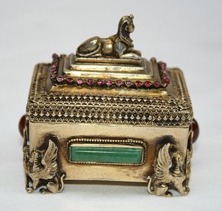 MAGNIFICENT FRENCH 935 STERLING SILVER RUBY JADE AMBER BOX