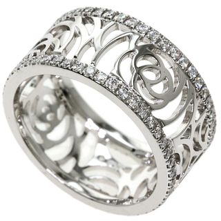 Chanel Camellia Medium Diamond # 50 Ring / K18 White Gold Ladies CHANEL