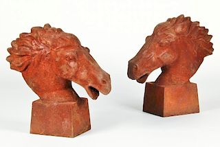Pair Cast Iron Protome Horse Heads