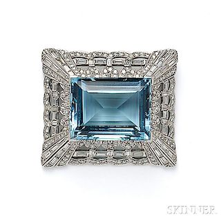 Platinum, Aquamarine, and Diamond Brooch