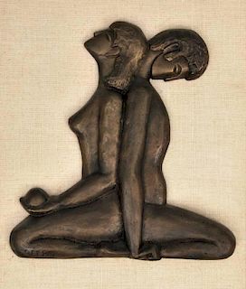 Bronze 'Adam & Eve' Framed Sculpture, Signed