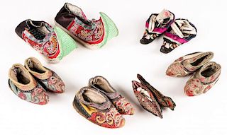 6 Pairs of Antique Chinese Embroidered Shoes