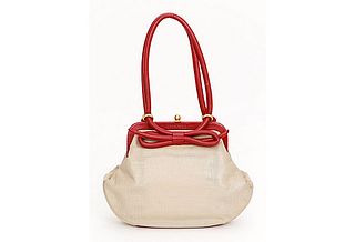 Chanel Beige & Red Perforated Bow Bag