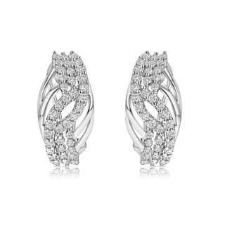 Diamond Weave Omega Back Earrings In 14k White Gold 7/8ctw