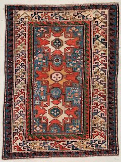 Antique Caucasian Rug: 3'9" x 4'11" (114 x 150 cm)