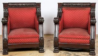 Pair 19th C Renaissance Revival Armchairs