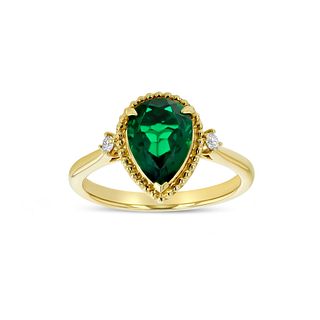Created Emerald & Diamond 1/16ctw Ring Set In 14k Yellow Gold