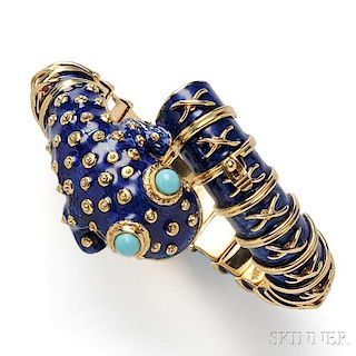 18kt Gold, Enamel, and Turquoise Bracelet, Andrew Gates