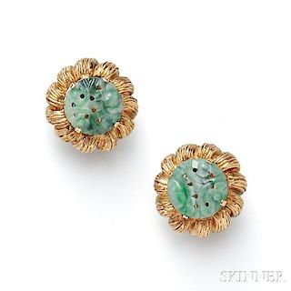 14kt Gold and Jade Earclips