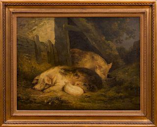 ATTRIBUTED TO GEORGE MORLAND (1763-1804): PIGS IN THE BARN