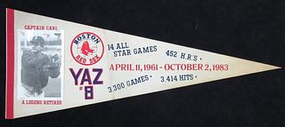 Vintage 1983 Boston Red Sox "Yaz Retires" Baseball 29x12 Felt Pennant with Photo