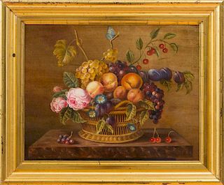 EUROPEAN SCHOOL: STILL LIFE WITH BASKET OF FLOWERS AND FRUIT