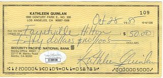 Kathleen Quinlan Signed Autographed Personal Check Hollywood Actress JSA