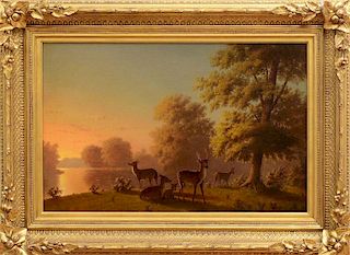 ATTRIBUTED TO ARTHUR FITZWILLIAM TAIT (1819-1905): DEER IN A LANDSCAPE