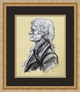 William Sharp - U.S. President Thomas Jefferson Repro Sketch Custom Framed