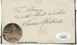 Ewell Blackwell Signed Autographed Index Card Cincinnati Reds JSA