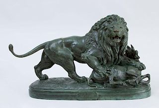 AFTER PAUL-EDOUARD DELABRIERRE (1829-1912): LION DU SENEGAL SUR ANTILOPE