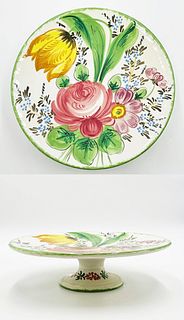 Vintage Hand Painted Cake Platter Stand, Made in Italy