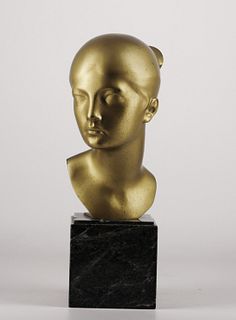 Golden bronze woman head sculpture Hans Lutkens