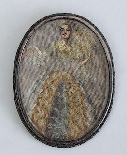 CONTINENTAL NEEDLEWORK OVAL MINIATURE OF A LADY