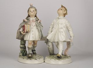 Art Deco schoolboys ceramic italian figurine marked by Carlo Mollica