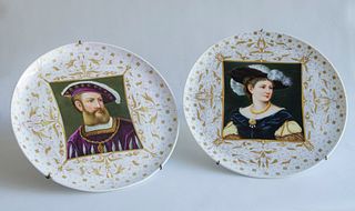 Pair of hanging plates Henry VIII and Anne Boleyn Austria